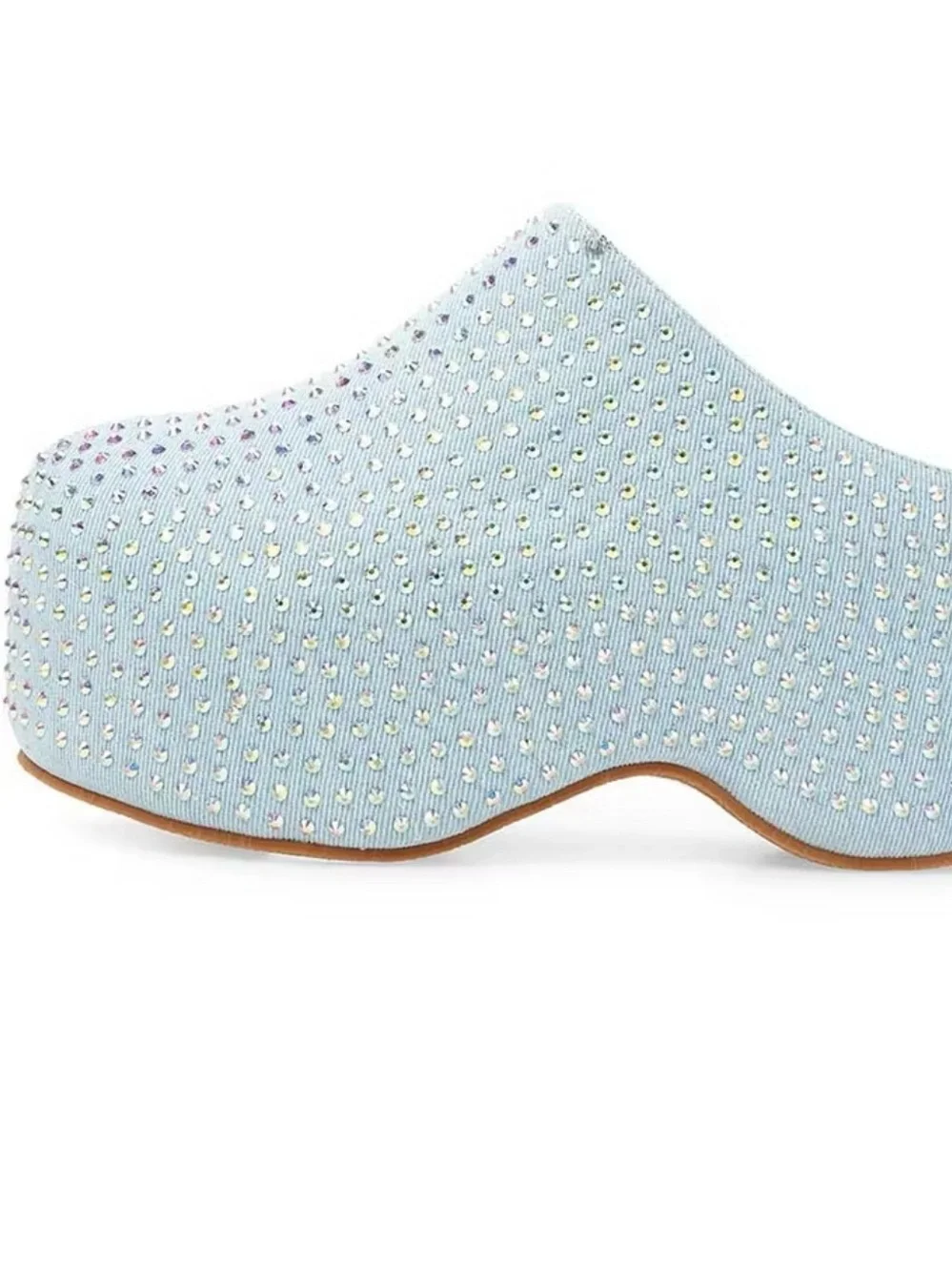 Sky Blue Rhinestone Platform Clog - Women
